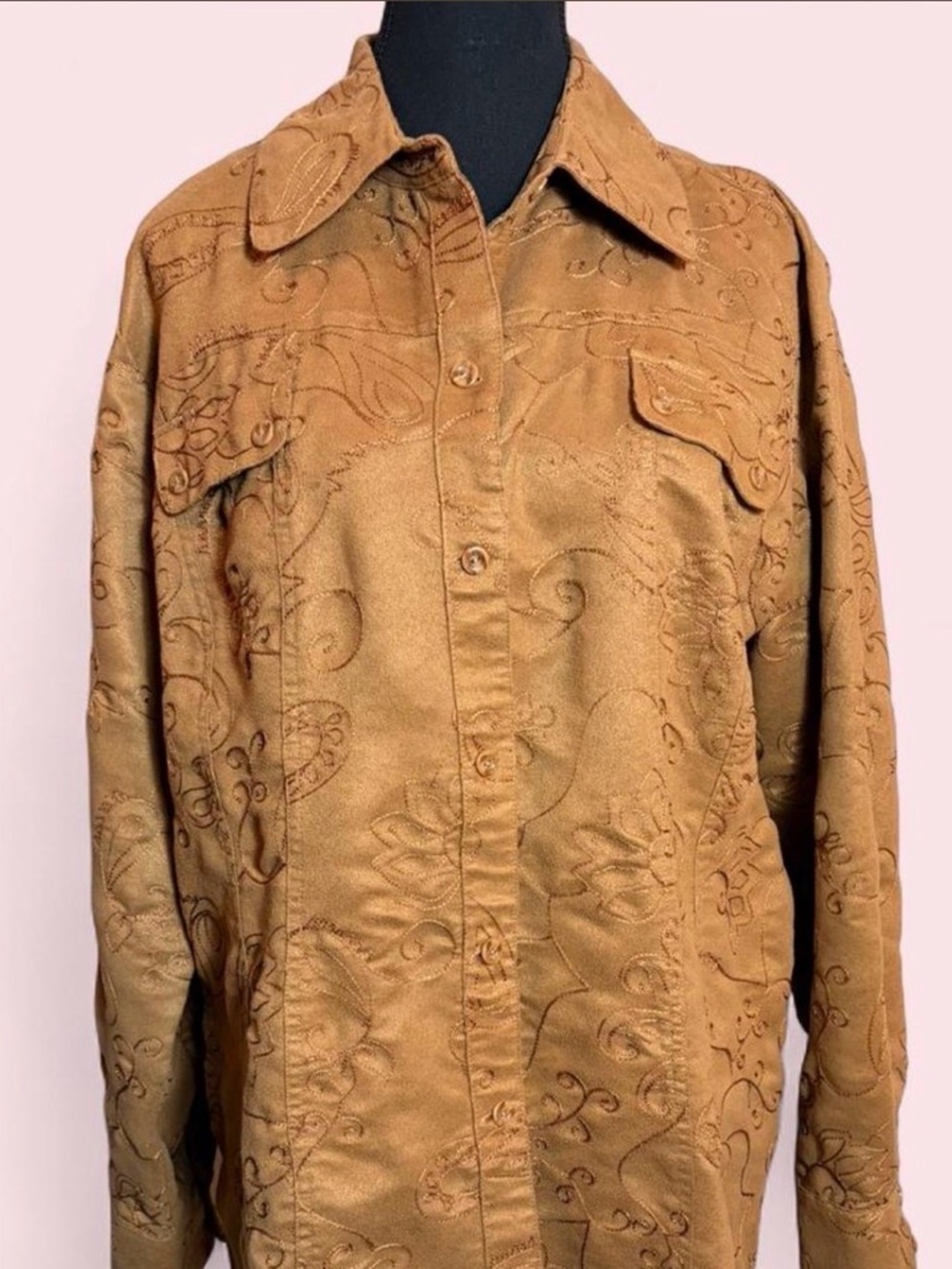 Vintage Faux-Suede Button Up Shirt